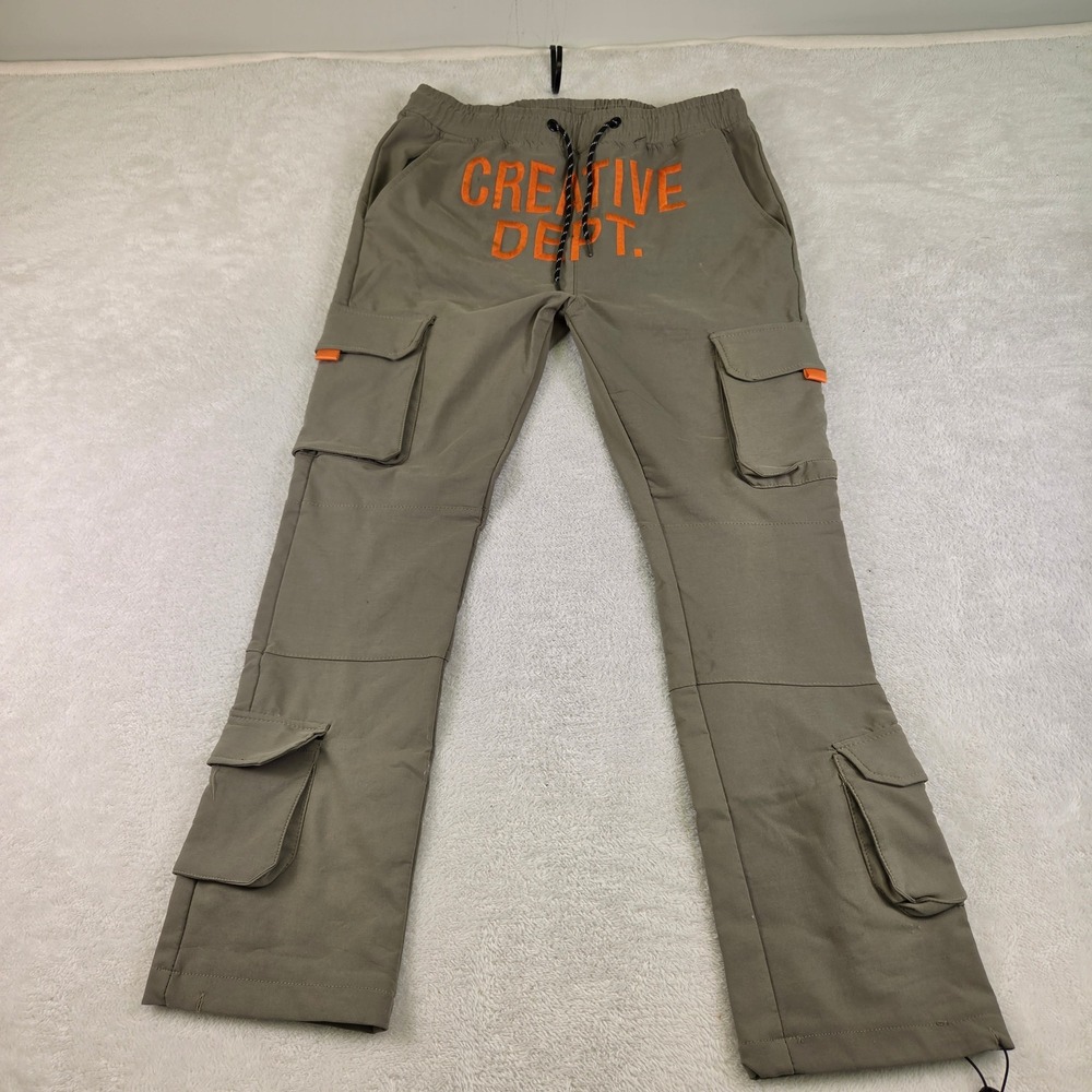RGSTR Creative Dept Mens Cargo Pants Olive Green Orange Graphic SZ L Streetwear